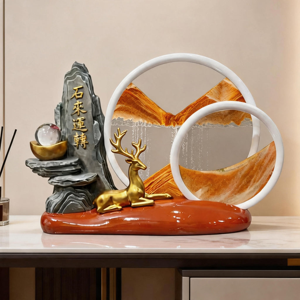 Stone Turns to Fortune moving sand art and deer sculpture 5