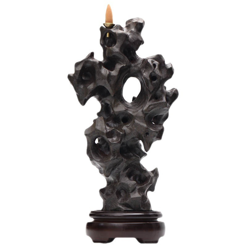 Large Dehua ceramic Taihu scholar rock incense burner on display base