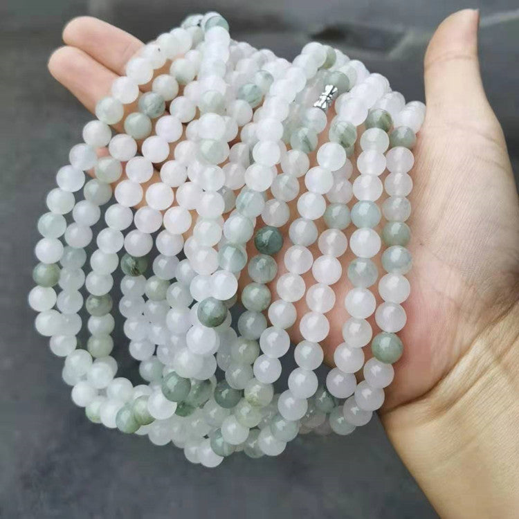 Tianshan Cui bead necklace collection showing soft natural color variation