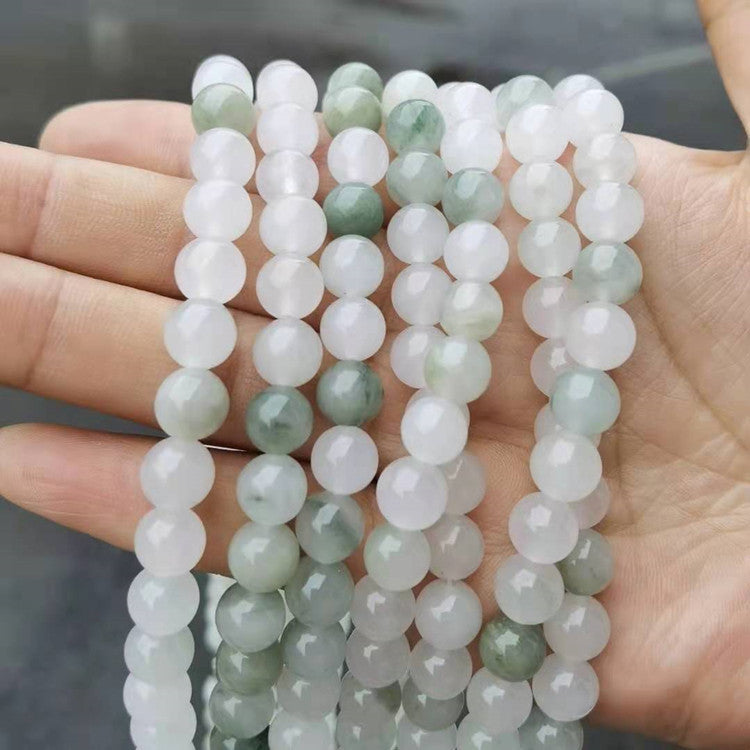 Natural Tianshan Cui pale green and white polished round bead strands