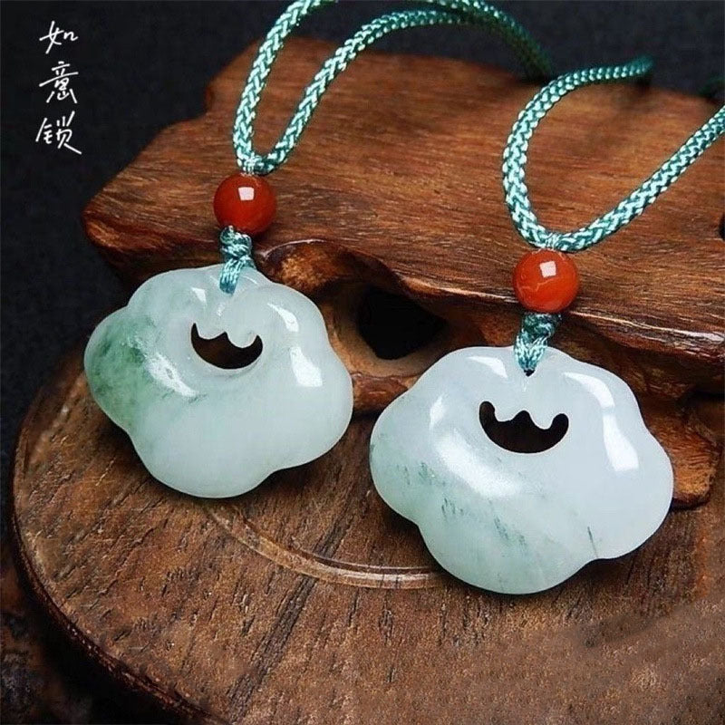 Tianshan Cui Ruyi lock pendants in pale green and white natural stone