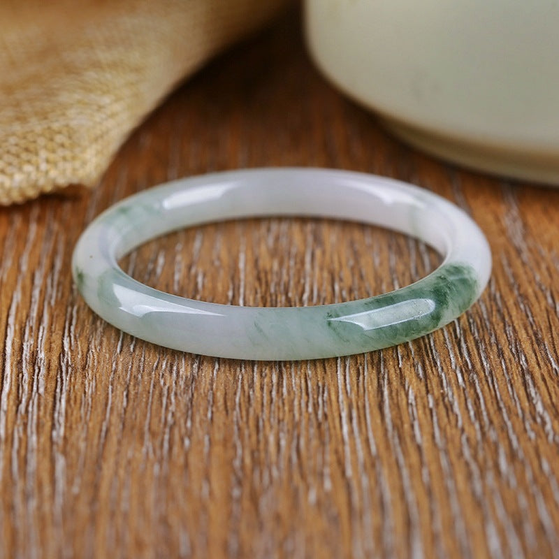 Certified natural Tianshan Cui snow-green quartzite bangle with floating green mineral pattern