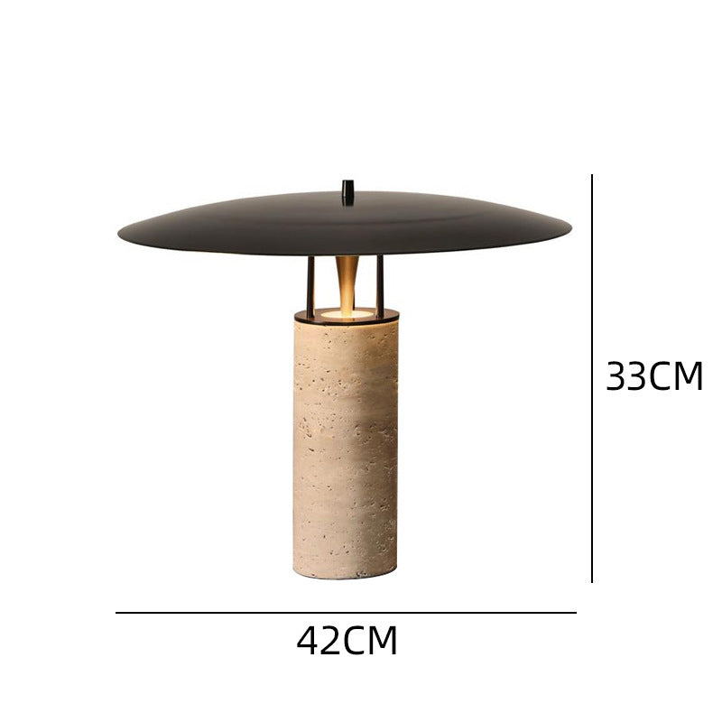 Travertine black disc table lamp dimensions 42cm wide by 33cm high