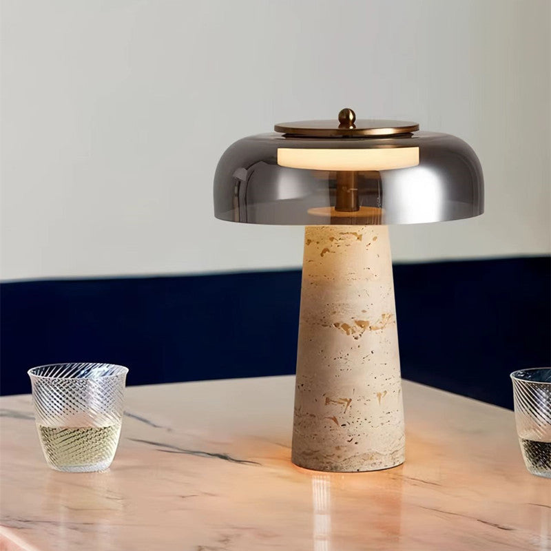 Halo travertine glass dome LED table lamp 2