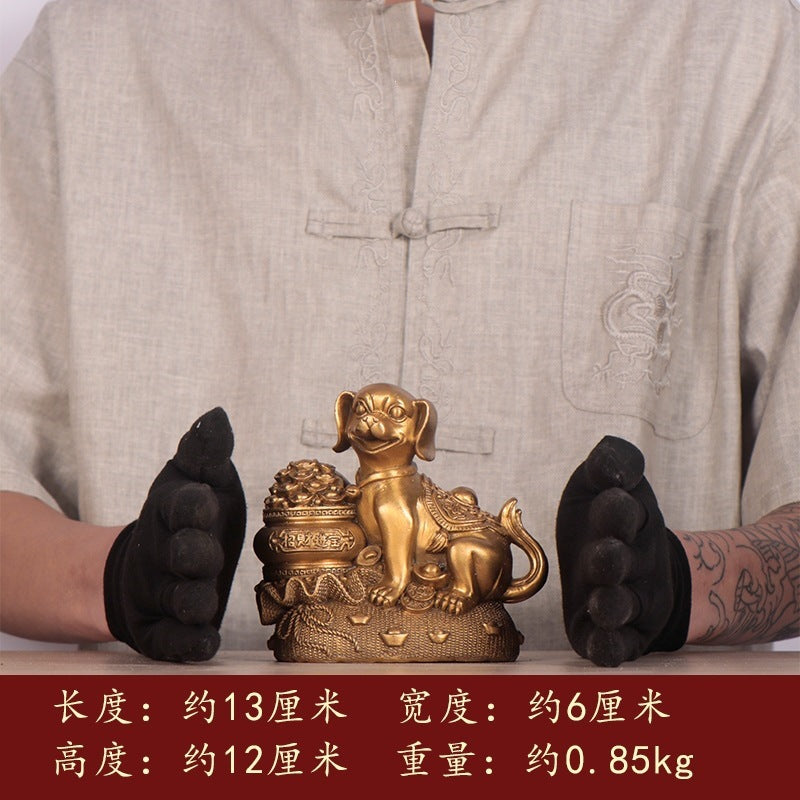 12 cm treasure basin lucky dog Chinese auspicious desk sculpture