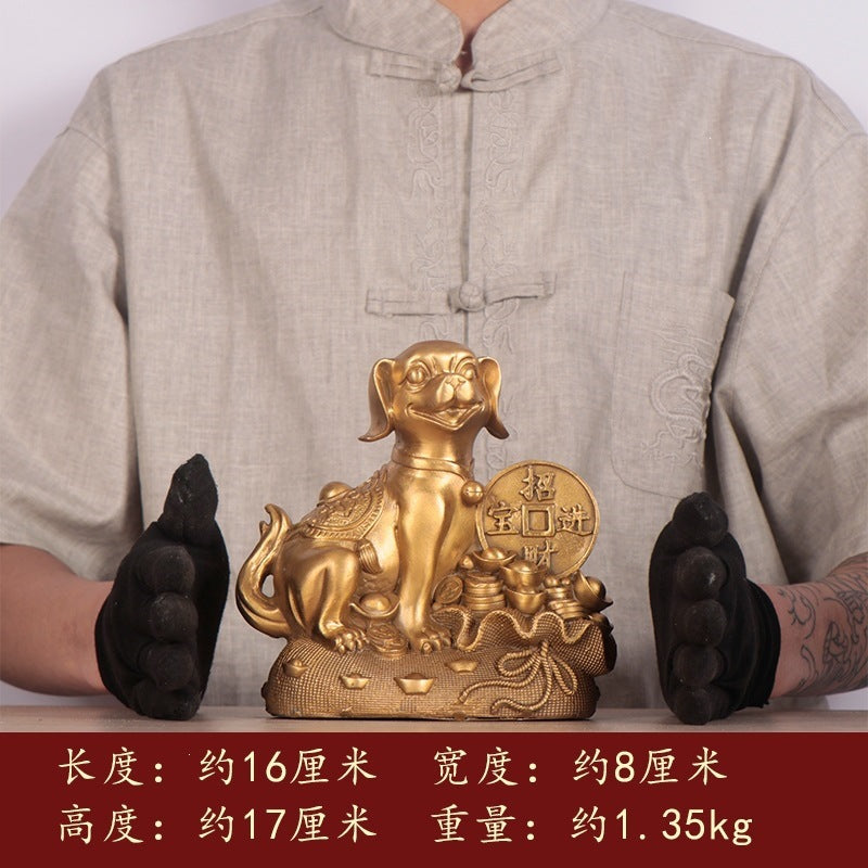 17 cm treasure basin lucky dog Chinese prosperity decor sculpture