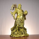 Treasure-Bearing Nine Dragon Guan Gong 托宝九龙关公 Copperware Statue – 33–76cm | Martial God of Wealth with Guandao, Command Flags & Dragon Base