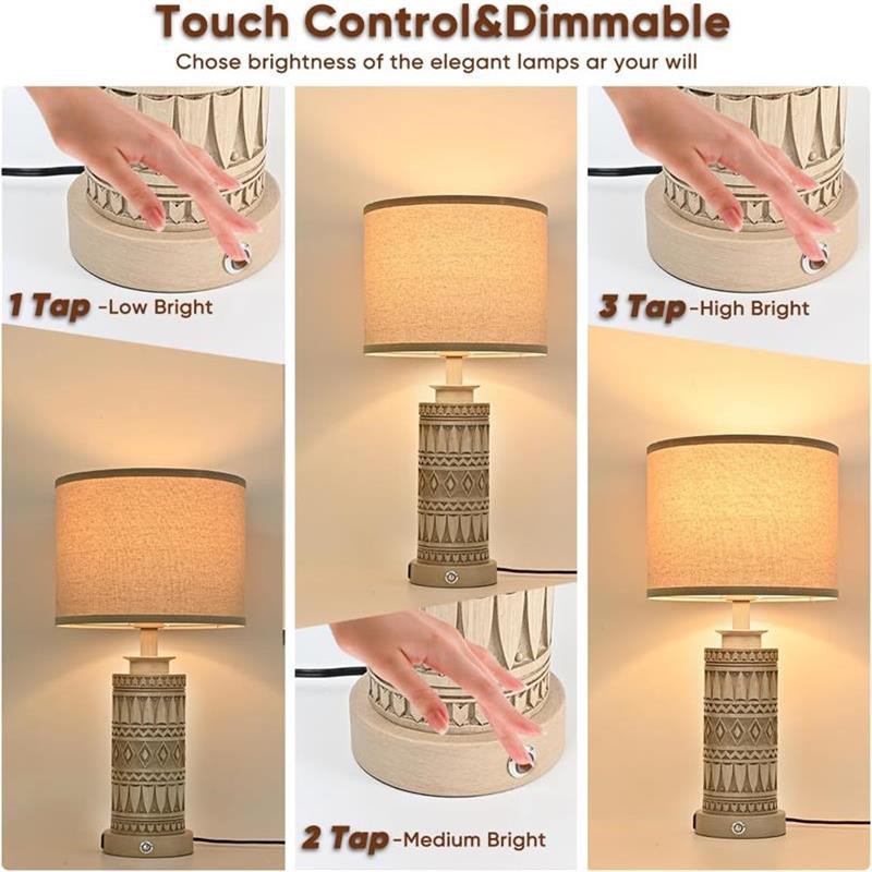 Tribal bedside lamp touch control detail with warm ambient light
