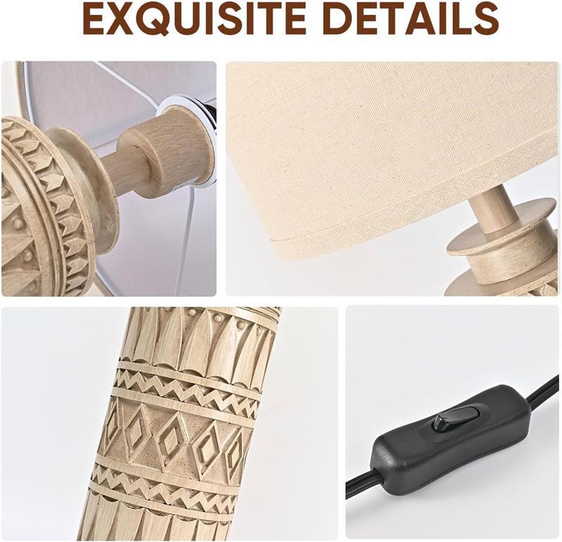 Tribal pattern bedside lamp with USB-A and USB-C charging ports