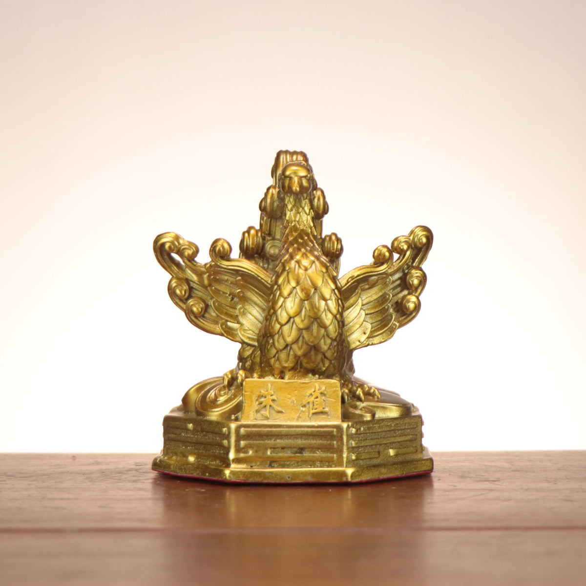 Vermilion Bird Zhuque Chinese guardian beast sculpture in antique gold copper-tone finish