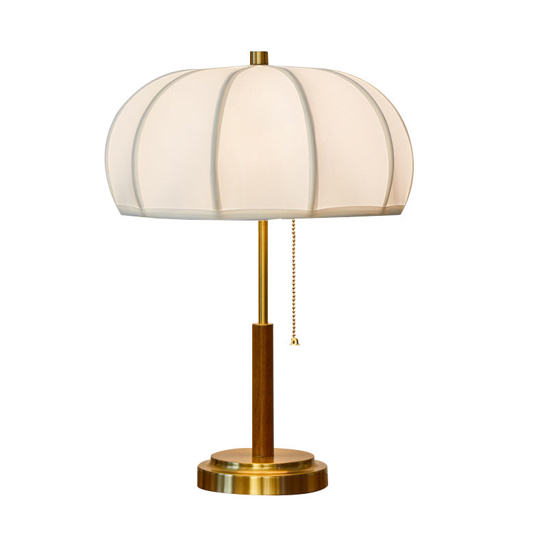 Walnut color Bauhaus table lamp with ivory dome shade
