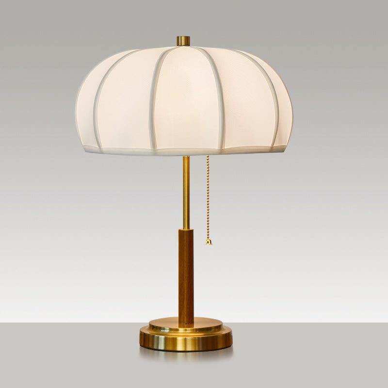 Walnut and brass Bauhaus table lamp with ivory petal shade