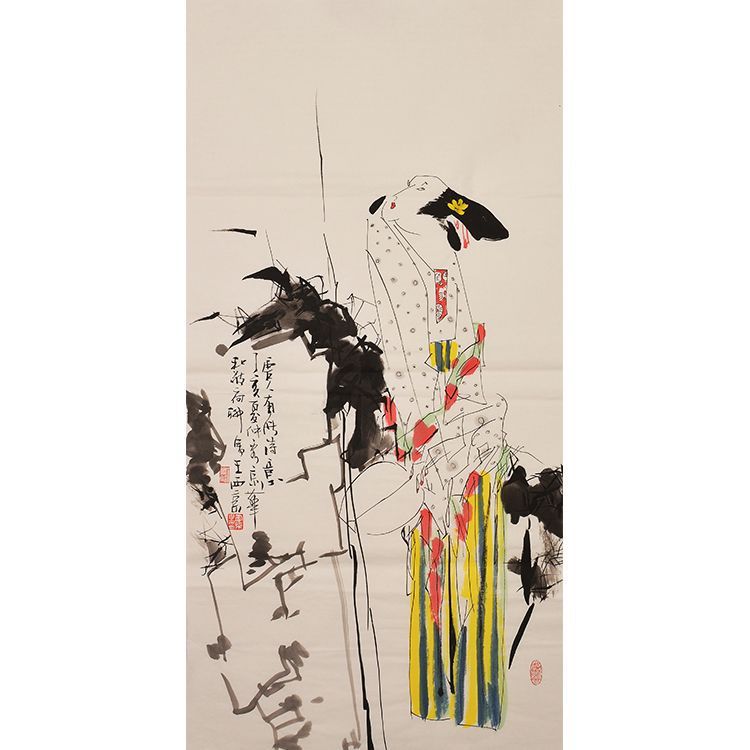 Wang Xijing inspired hand-painted Chinese court lady painting 仕女圖 A, elegant traditional female figure wall art