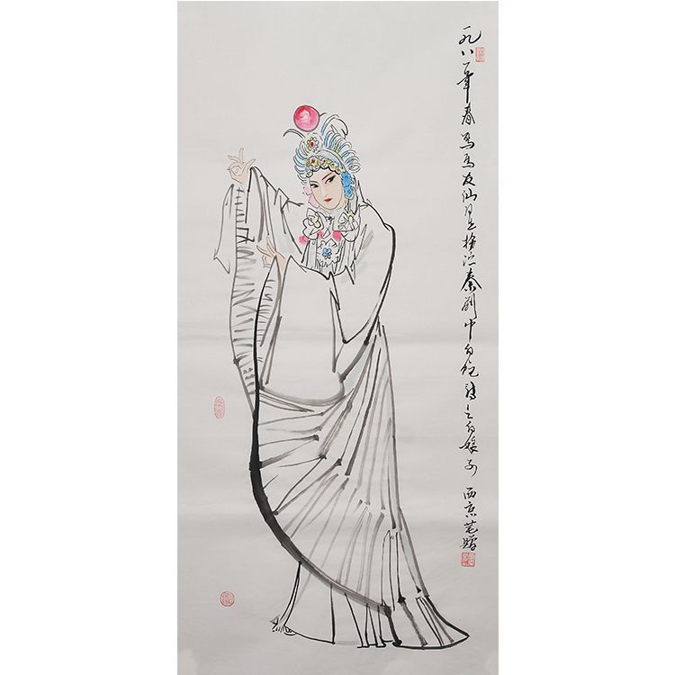 Wang Xijing inspired hand-painted Chinese figure painting, Legend of the White Snake 白蛇傳, classical literary wall art