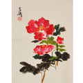 Wang Xuetao inspired hand-painted Chinese peony painting, red and pink peony cluster, 35 x 45 cm