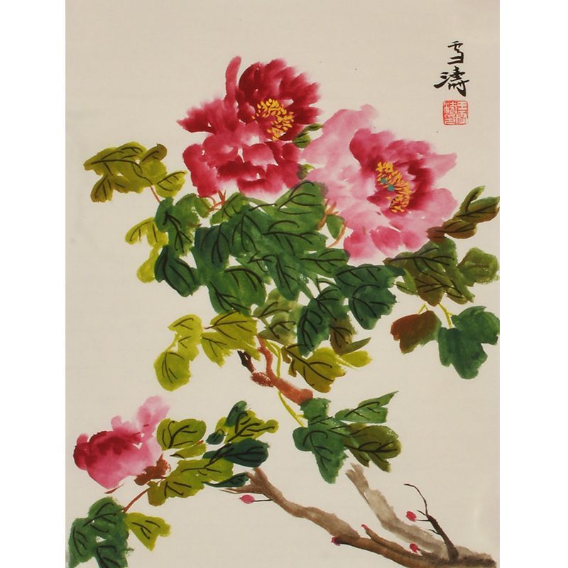 Wang Xuetao inspired hand-painted Chinese peony garden branch painting