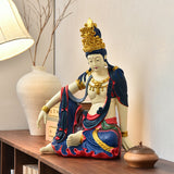 Water Moon Guanyin Seated Statue – Blue & Red New Chinese Meditation Decor