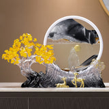 Crystal Wealth Tree Moving Sand Landscape – Golden Deer Feng Shui Sand Art Sculpture for New Chinese Entryway & Office