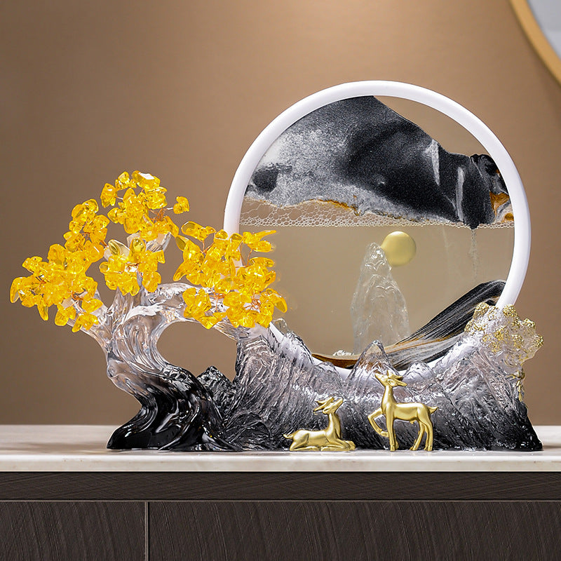 New Chinese wealth tree moving sand landscape with golden deer