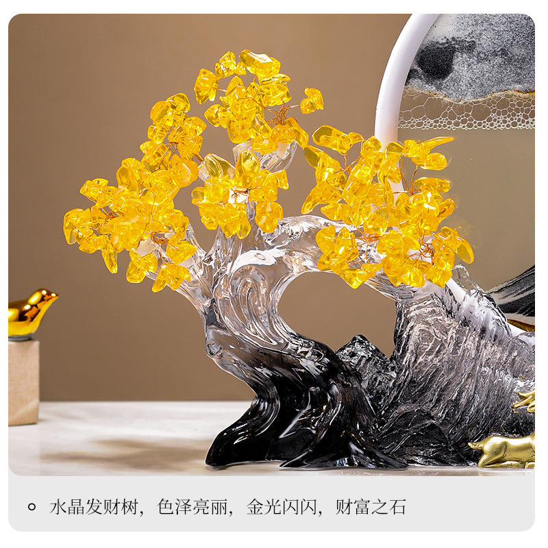 Yellow crystal fortune tree detail on sand art sculpture