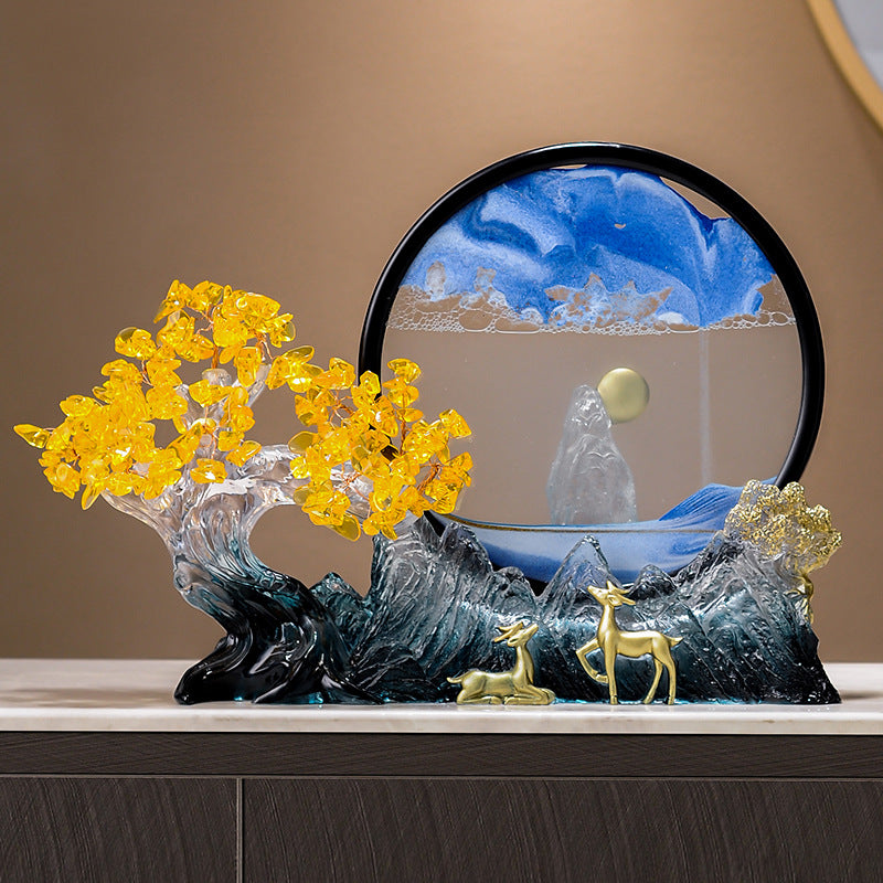 Golden deer moving sand landscape Feng Shui decor
