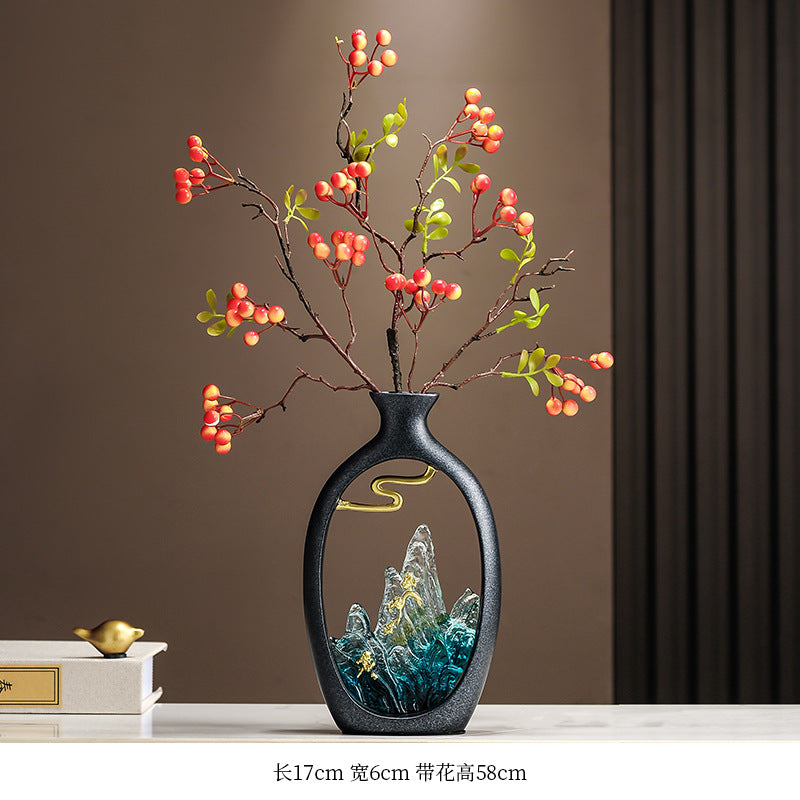 New Chinese pine bonsai style mountain vase decor for entryway