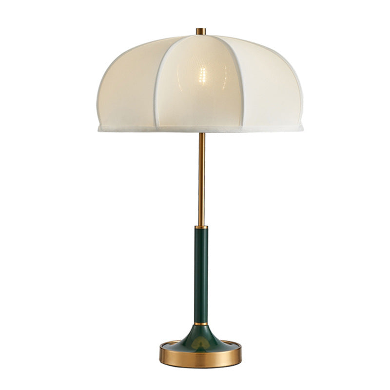 White Bauhaus table lamp with white curved dome shade