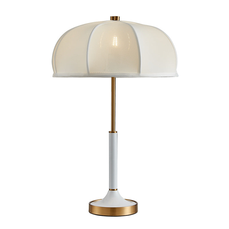 White and brass Bauhaus dome table lamp 30cm by 48cm