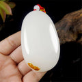 Polished white calcite palm stone Chinese wenwan hand piece with red cord