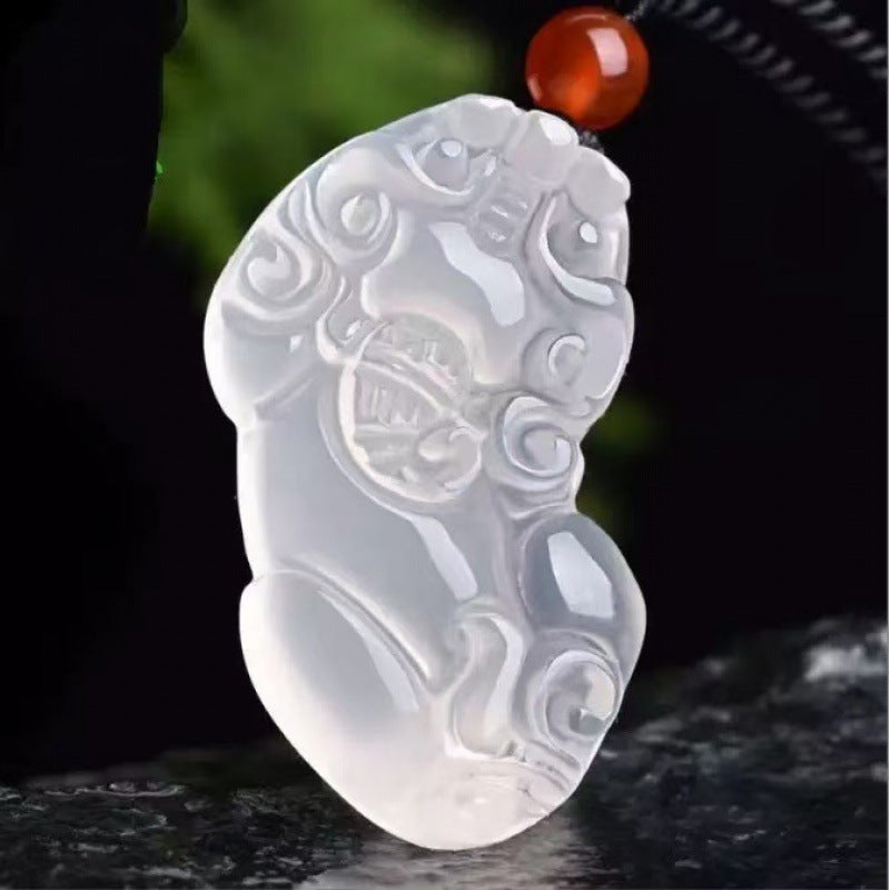 White chalcedony double Pixiu peace pendant carving