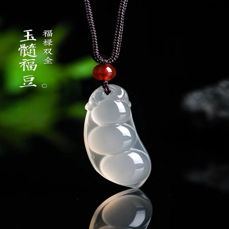 White chalcedony four-season bean necklace pendant