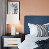 White Cloud Stone Mosaic Table Lamp – 67cm Translucent Stone Column with Brass Detail & Linen Shade