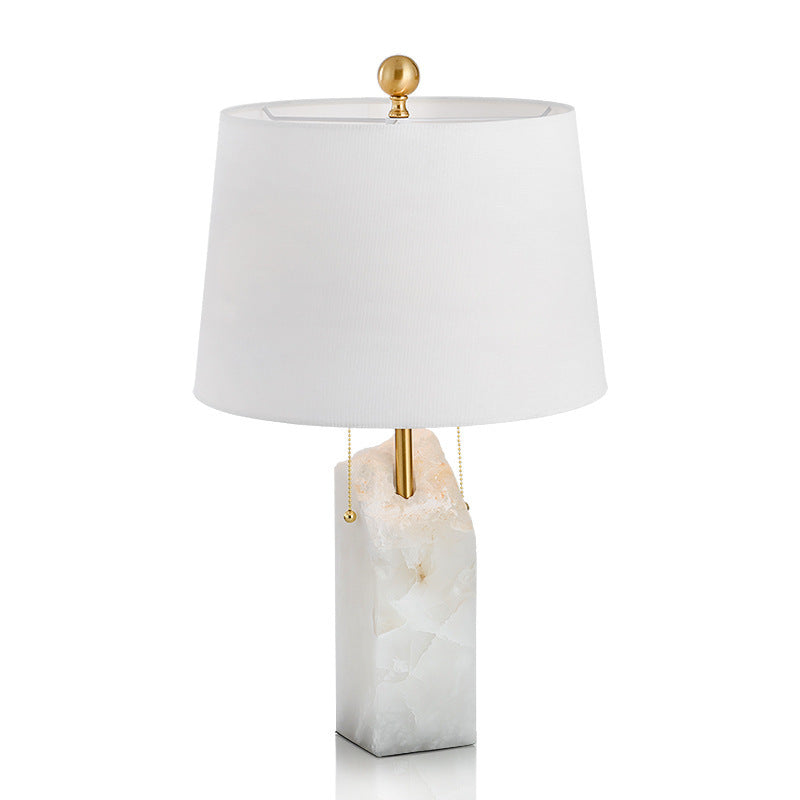 White translucent cloud stone mosaic lamp front view with brass finial