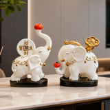 White & Gold Lucky Elephant Figurine Pair – New Chinese Prosperity Home Decor