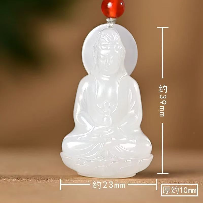 Guanyin pendant size guide approximately 39 by 23 by 10 millimeters