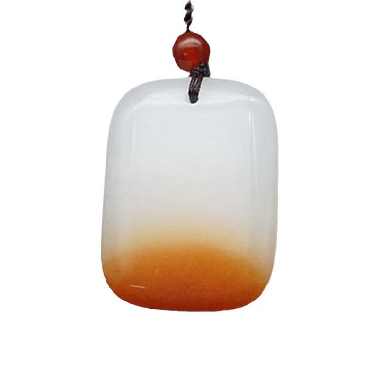 White and honey gradient Chinese peace plaque pendant front view