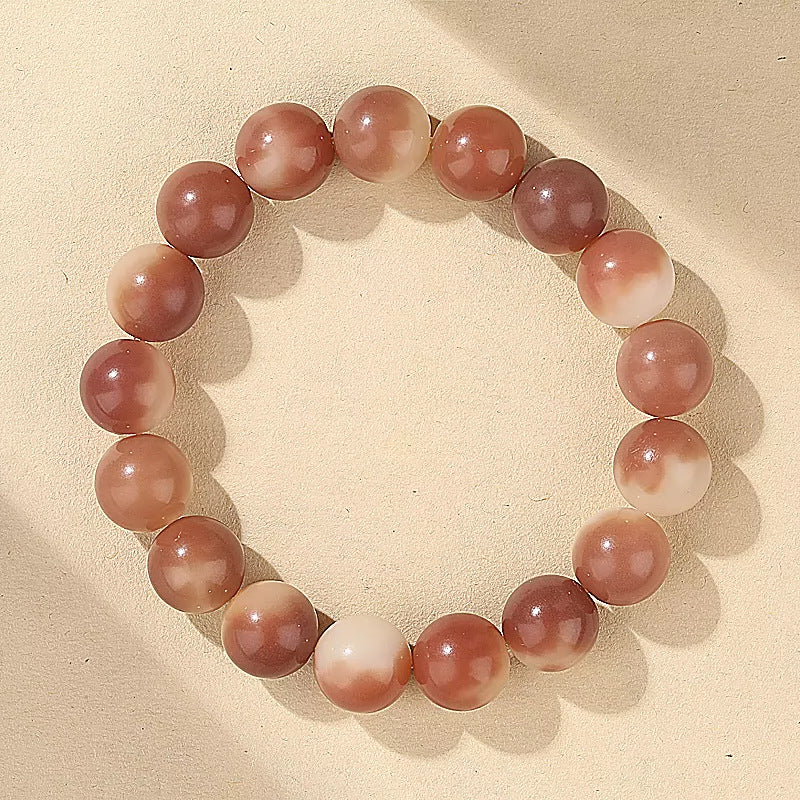 White Jade Bodhi Root bracelet with berry blush gradient beads