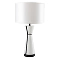 White leather-wrapped hourglass table lamp with drum shade