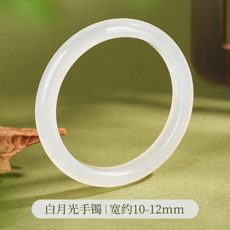 Certified natural White Moonlight chalcedony bangle with icy translucent finish