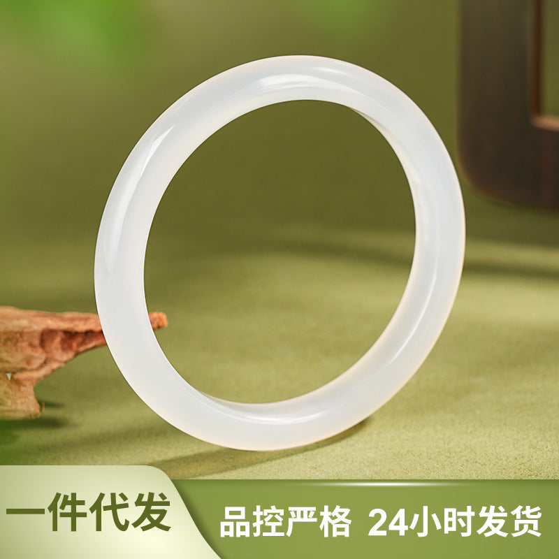 Natural white chalcedony bangle with milky icy glow