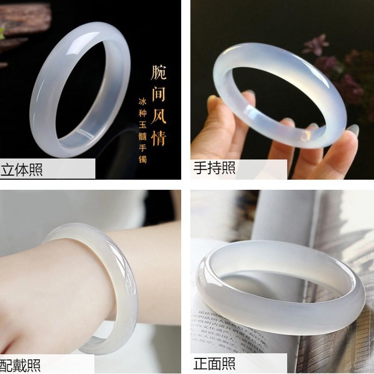 White chalcedony bangle polished detail and wrist styling