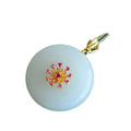 White polished peace buckle pendant with gold-tone floral pink stone accent