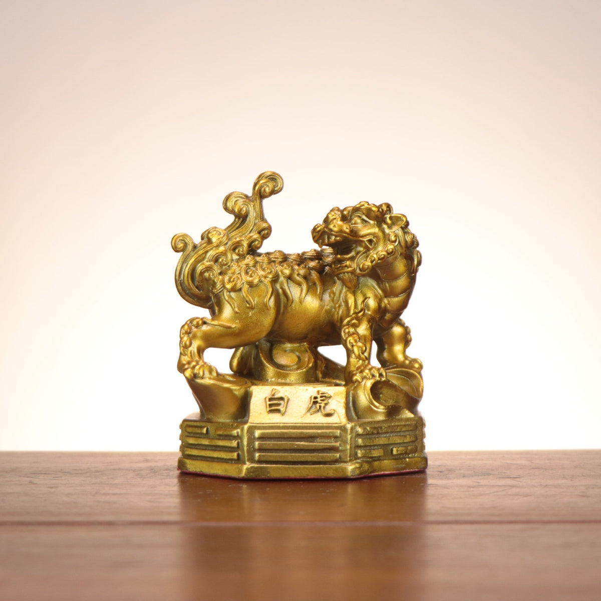 White Tiger Baihu Chinese guardian beast sculpture in antique gold copper-tone finish