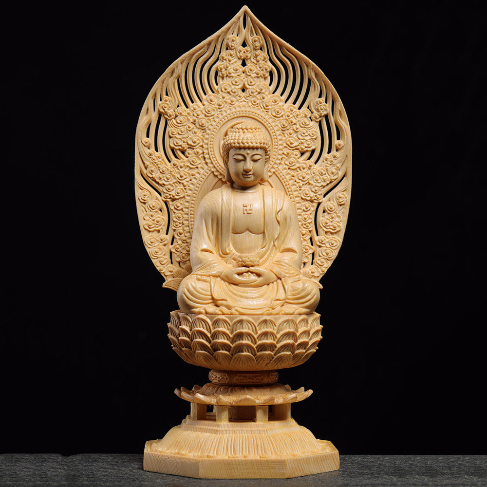 Wood carved Buddhist statue presentation suitable for meaningful gifting