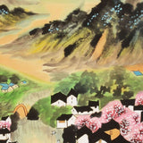 Hand-Painted Jiangnan Water Town Landscape – Wu Guanzhong Inspired Chinese Ink & Color Painting with Mountains, White Houses & Blossoms