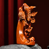 Xi Shang Mei Shao Solid Wood Bird & Blossom Sculpture – 27cm or 38cm | Chinese “Joy on the Brow” Carving for Living Room, Study, Office & Housewarming Gift