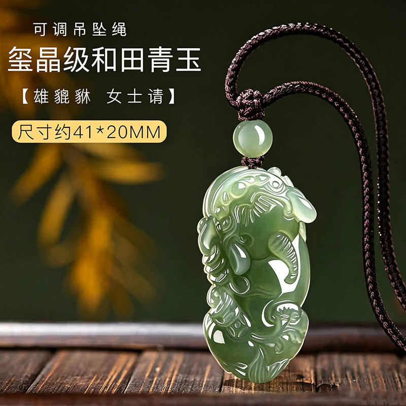 Male and female Pixiu pendant style presentation in Qingyu nephrite
