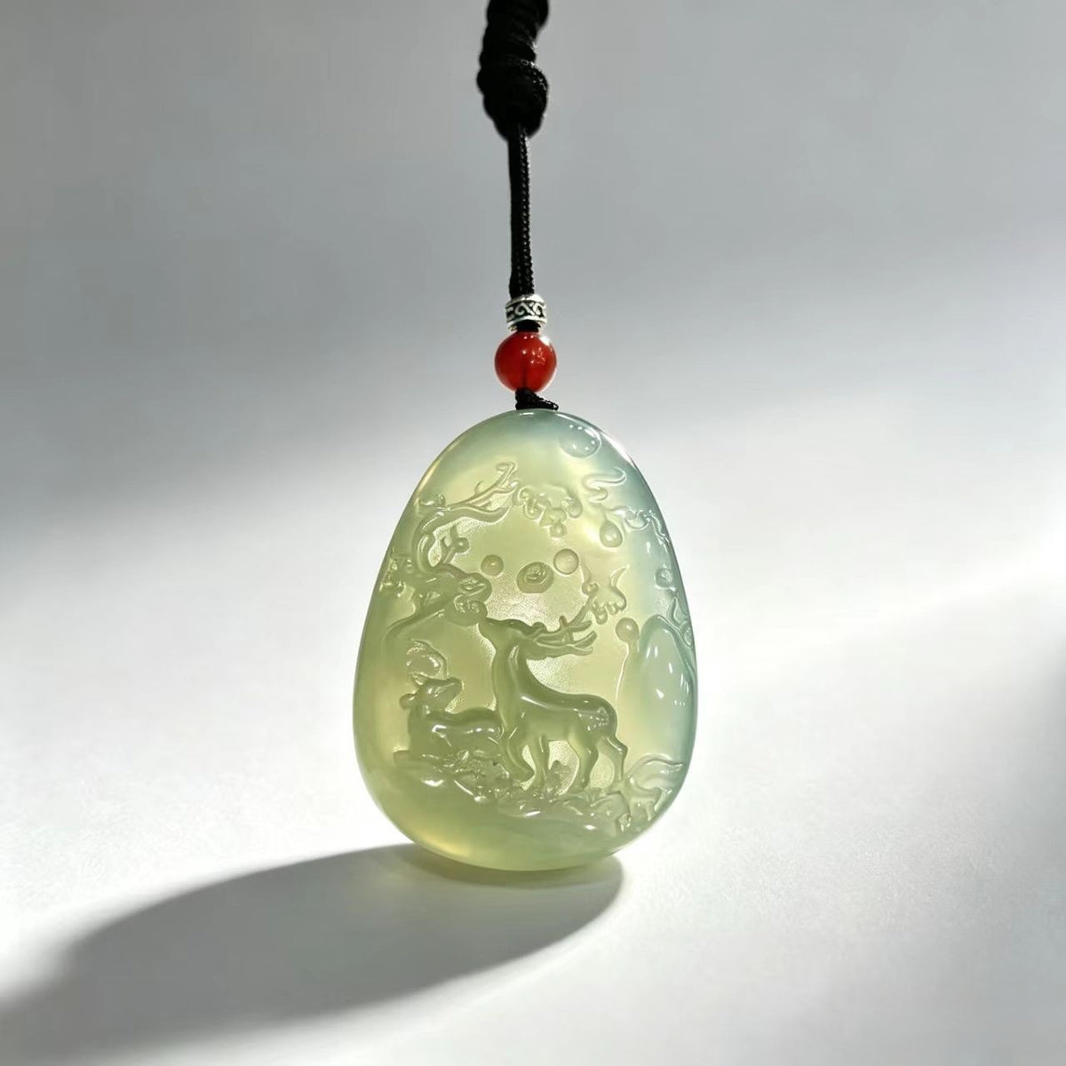 Certified natural Xiuyan jade deer landscape plaque pendant with cord