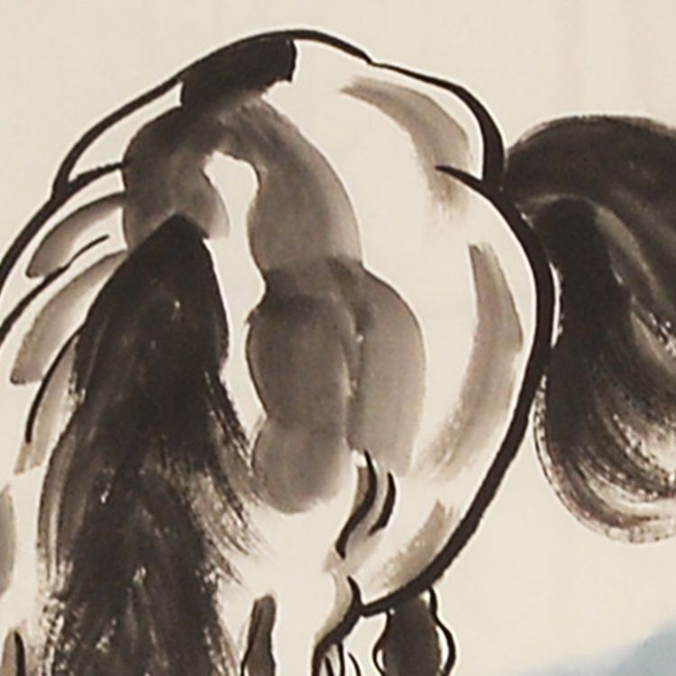 Close detail of horse body, mane and tail brushwork from a Xu Beihong inspired Chinese ink horse painting