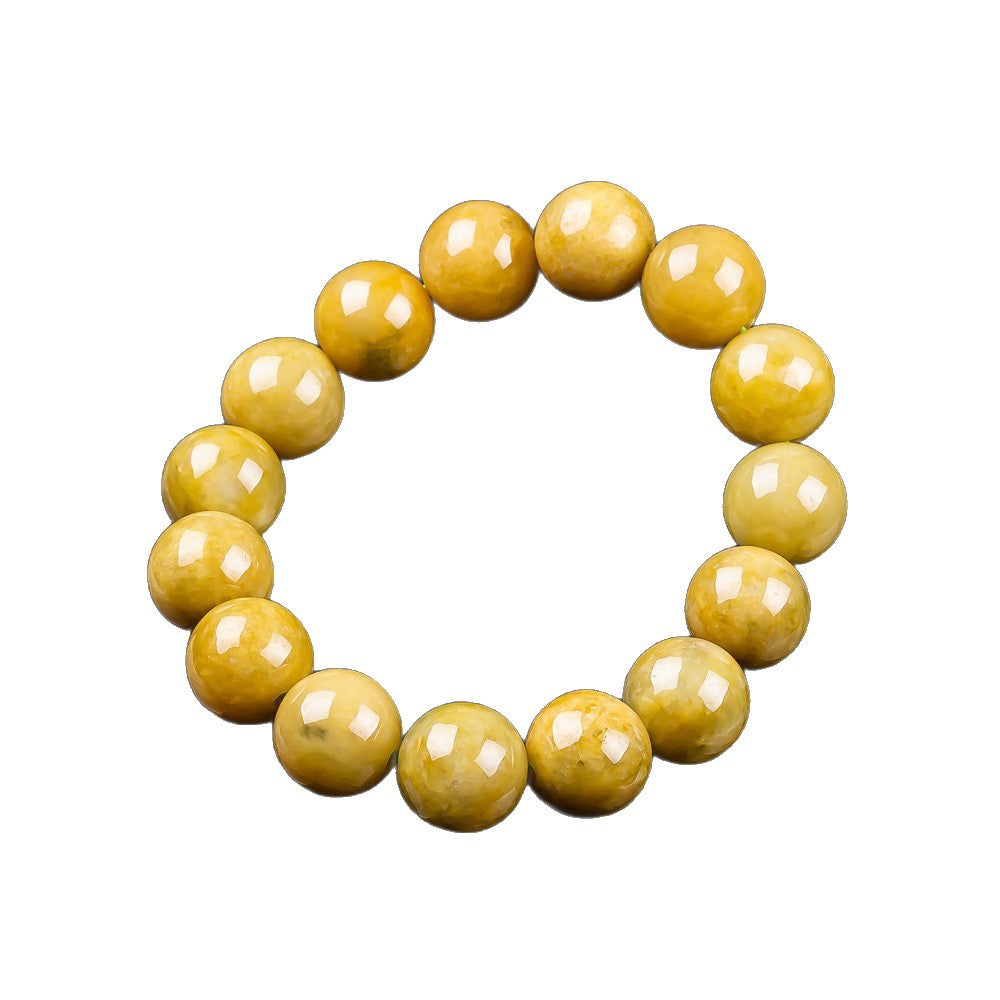 Certified natural yellow jadeite 13 mm round bead bracelet front view